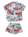 Allegra K ハワイアンシャツ ショーツセット トロピカル 夏 ビーチ 旅行 レディース スカイブルー XL