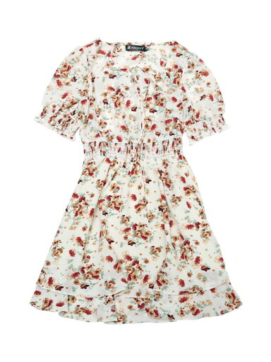 Allegra K Aラインミニドレス 花柄ワンピース サマー シフォンス クエアネック セルフタイエラティックウエスト レディース ホワイト L Allegra K Aラインミニドレス 花柄ワンピース サマー シフォンス クエアネック セルフタイエラティックウエスト レディース ホワイト L
