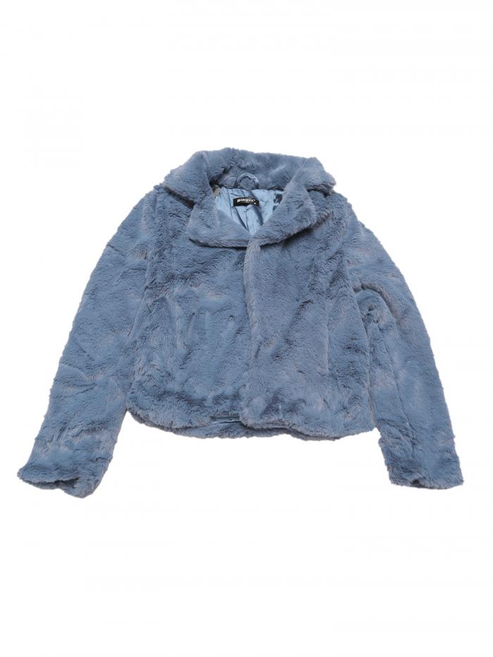 Allegra K ファーコート ジャケット ショートコート フェイクファー ゆったり 冬 レディース グレーブルー S