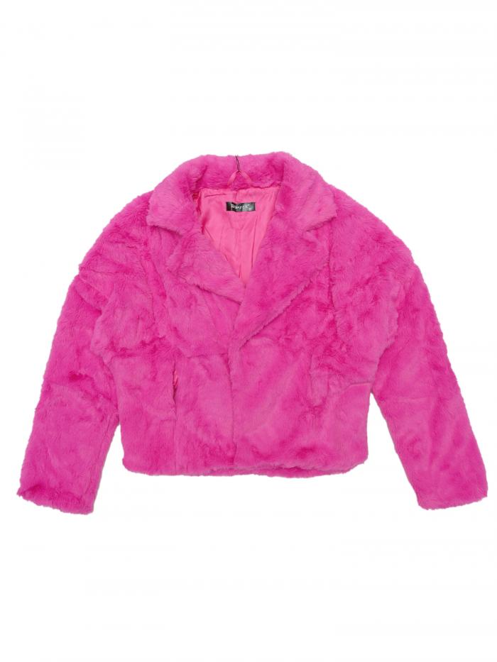 Allegra K クロップドジャケット ふわふわコート ノッチラペル フェイクファー レディース ホットピンク XS(4)