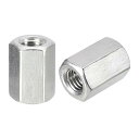 カップリングナット M10 x 1.5-ピッチ 25 mm長さ 304ステンレス鋼 メートル六角ロッドカップリングナット 6個