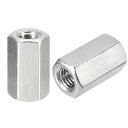カップリングナット M10 x 1.5-ピッチ 30 mm長さ 304ステンレス鋼 メートル六角ロッドカップリングナット 6個
