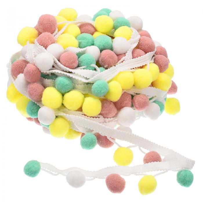 ポンポンボールフリンジトリム リボンソーイングDIY工芸アクセサリー 家庭 カーテン 服 枕 装飾用 5ヤ..