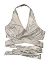 Allegra K クロップトップ タンクトップ ディープVネック ホログラフィック メタリック ホルターネック ハロウィン衣装 ストライプ レディース ホログラフィックホワイト M