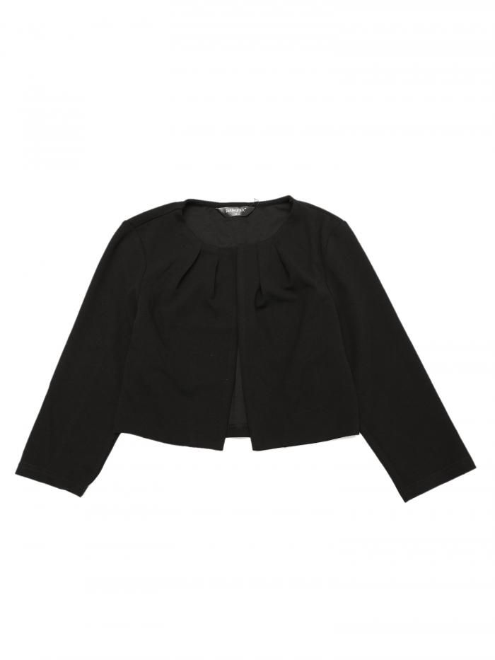 Allegra K トップ カーディガン ボレロ ノーカラー プリーツ オープンフロント クロップド 七分袖 シュラッグ レディース ブラック XL