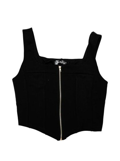 Allegra K クロップトップス キャミトップス タンクトップス スクエアネック 非対称裾 ジップフロント レディース ブラック XL Allegra K クロップトップス キャミトップス タンクトップス スクエアネック 非対称裾 ジップフロント レディース ブラック XL