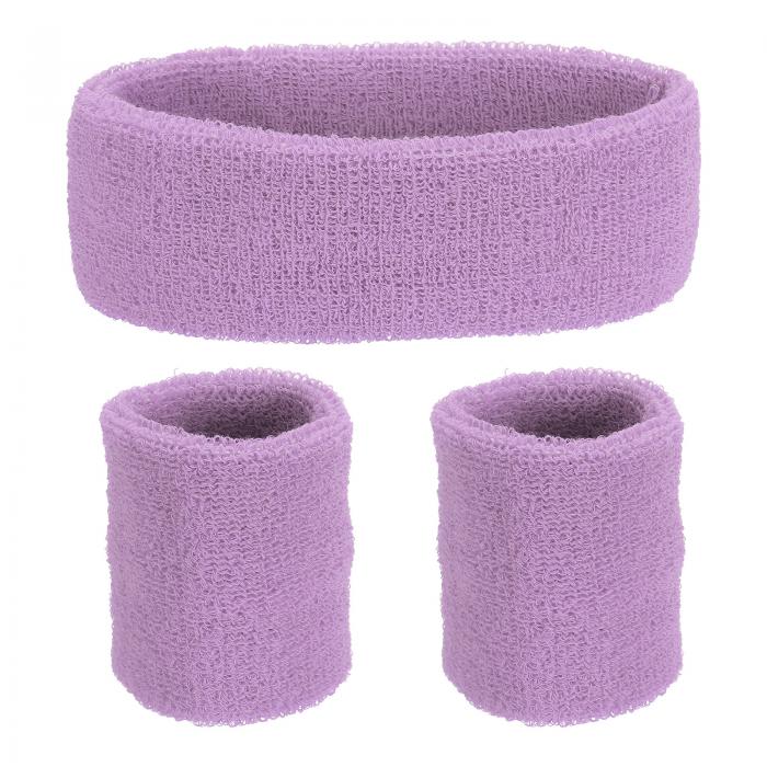 スウェットバンドセット スポーツ テリークロス ヘッドバンド リストバンド セット 7"x2" 吸湿発汗 ヘッドバンド 女性 男性 トレーニング エクササイズ バスケットボール (ライトパープル)