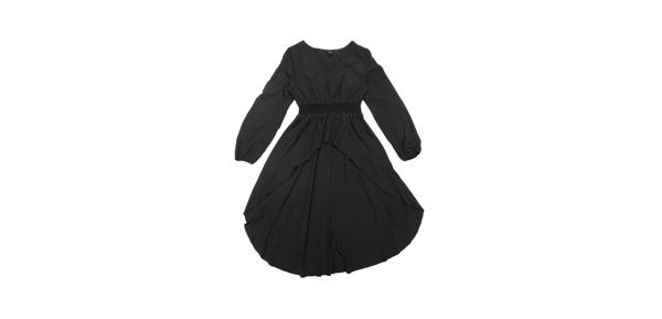 Seta T レディース ハイロートップス 長袖 Vネック 伸縮性ウエスト アシンメトリー 不規則裾 カジュアルトップス ブラウス ブラック XL