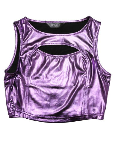 Allegra K タンクトップ クロップトップ 光沢 メタリック ノースリーブ カットアウト パーティー レディース パープル S Allegra K タンクトップ クロップトップ 光沢 メタリック ノースリーブ カットアウト パーティー レディース パープル S