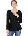 Allegra K ヒョウ柄 ペプラム トップス ブラウス プルオーバー 長袖 ストレッチ ハロウィン 衣装 レディース ブラック ソリッド XL(4)