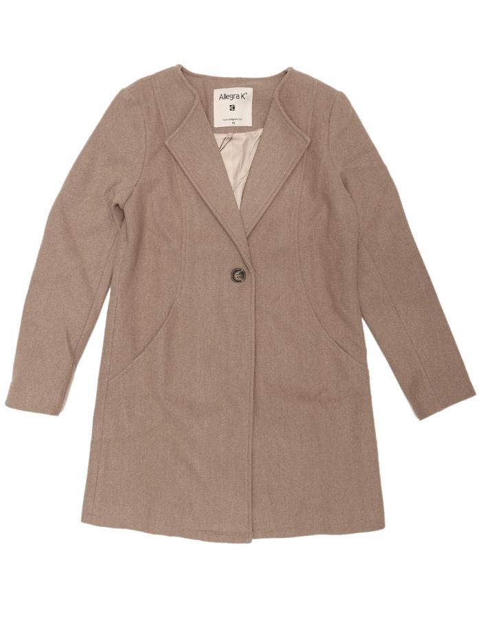 Allegra K チェスターコート レディース 秋冬 ラシャコート アウター ロングコート ノーカラー 防寒 冬 レディース ライトブラウン XL