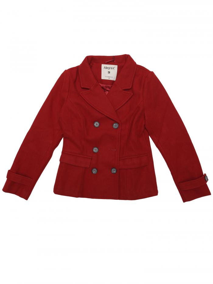 Allegra K コート レディース アウターウェア 長袖 ノッチドラペル ダブルブレスト 秋冬 ダークレッド S