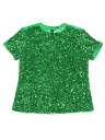 Allegra K ベルベットブラウス クラブウェア 半袖シャツ スパンコールトップ クルーネック パーティー レディース グリーン L(4)
