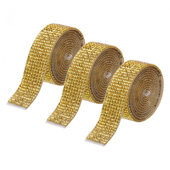 ダイヤモンドリボン 長さ2.7m 直径18mm 自己接着 クリスタル 工芸 美術プロジェクト ウェディングケーキ 誕生日飾りに使用 金 3ロール入り