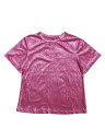 Allegra K 半袖Tシャツ ベルベットトップ ラウンドネックブラウス ヴィンテージ カジュアル レディース ホットピンク S
