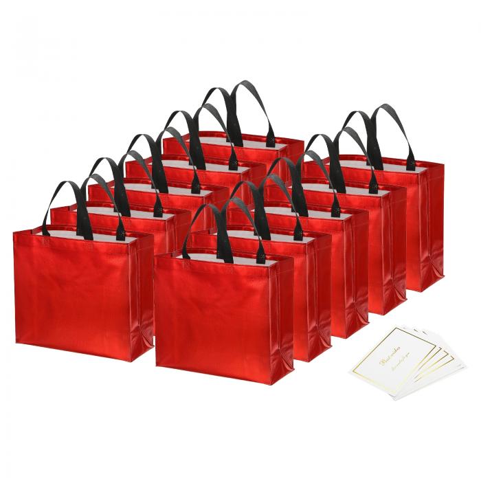 PATIKIL ギフトバッグ ベストウィッシュカード付き プレゼント用 12セット 33 cm 再利用可能 不織布 メタリックシャイニーギフトバッグ パーティー...