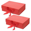 PATIKIL 26 x 19 x 8 cm 磁気ギフトボックス 2個 折りたたみ可能 紙 パーティー記念品ボックス 蓋とリボン付き 結婚式 バレンタインデー ...