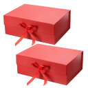 PATIKIL 33 x 25 x 12 cm 磁気ギフトボックス 2個 折りたたみ可能 紙 パーティー記念品ボックス 蓋とリボン付き 結婚式 バレンタインデー...