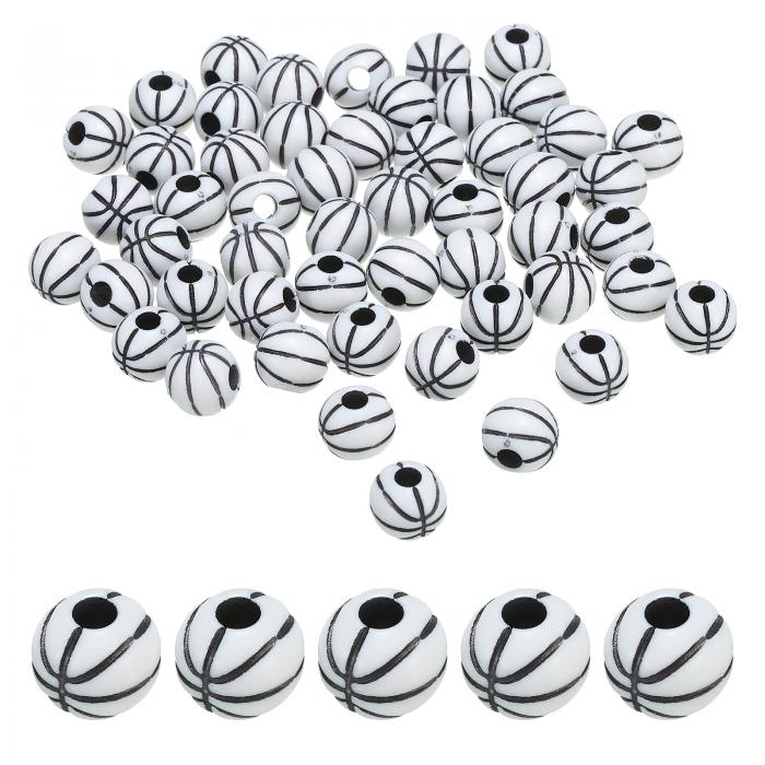 PATIKIL 12 mm スポーツボールビーズ 100個 アクリルバスケットボールビーズ バルク ラウンド スポーツスペーサービーズ DIY 工芸品ブレスレットネックレス作成用 ホワイト