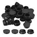 プラスチックホールプラグ 37.6 mm フラッシュタイプ パネルラウンドスナップインファスナー ノックアウトロッキングプラグ 家具インサートエンドキャップパネル用 ブラック 16個