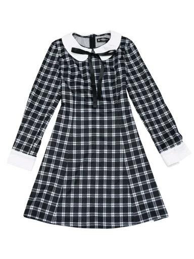 Allegra K 丸襟 ワンピース Aライン チェック柄 ドレス 長袖 コントラスト ピーターパンカラー レディース ブラック S Allegra K 丸襟 ワンピース Aライン チェック柄 ドレス 長袖 コントラスト ピーターパンカラー レディース ブラック S