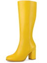 Allegra K ニーハイブーツ ロングブーツ ブロックヒール ラウンドトゥ ジッパー レディース イエロー 25.5 cm(4)