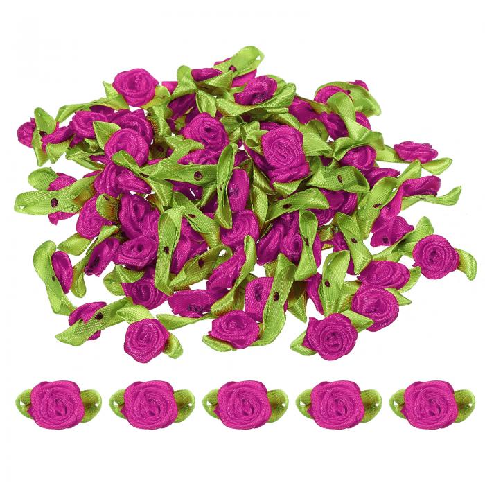 PATIKIL ミニリボンバラ 200個 小さなサテン生地 花と緑 葉 装飾 ロ ゼットアップリケ DIYクラフト ミ..