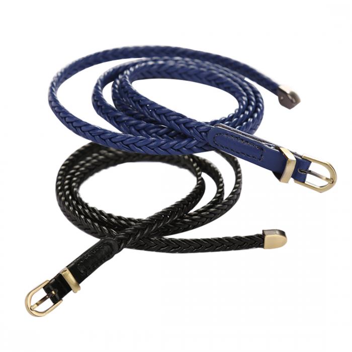 レディース 細ベルト 編みこみ ウェストベルト 2セット(ブラック+ネイビーブルー) ウェスト66-84cm