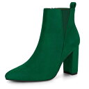 Allegra K アンクルブーツ ポインテッドトゥ ジッパー ブロックヒール レディース エメラルドグリーン 22.5 cm