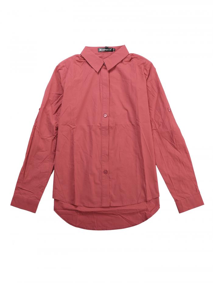 Allegra K ボタンダウン シャツ 無地 ロールアップ 長袖 カジュアル レディース レッド XL