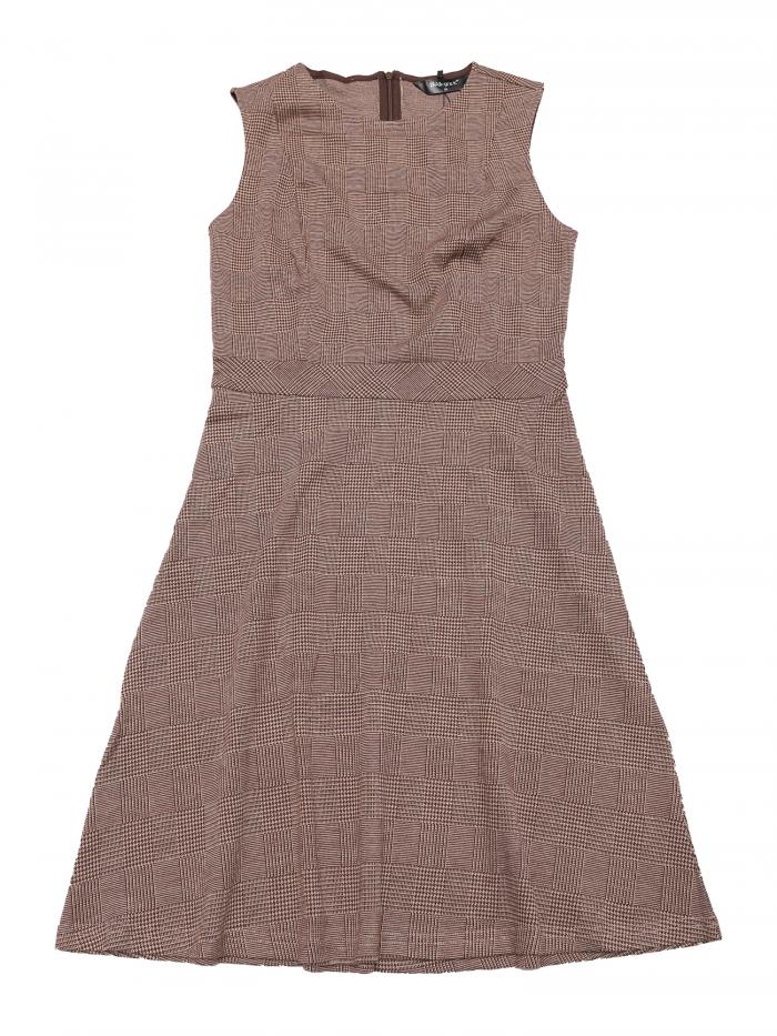 Allegra K フレア ニットワンピース 千鳥格子 チェック柄 ノースリーブ ショート丈 レディース ブラウンアプリコット S