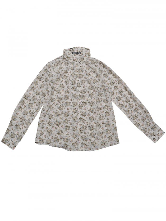 Allegra K 花柄シャツ ブラウス 長袖 おしゃれ ボタンダウン 通勤 オフィス カジュアル レディース ホワイトA XL