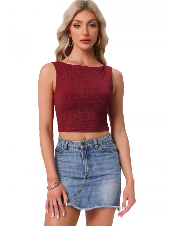 Allegra K Allegra K クルーネックトップス ツイード ノースリーブ オフィス ワーク タンクトップ カジュアルベスト レディース ワインレッド XL
