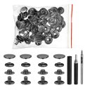 25セット レザースナップファスナーキット17mmメタルスナップボタンプレススタッズレザーリベットスナップ 3つ セッターツール付き 服 ジャケット ジーンズ バッグ用 黒色