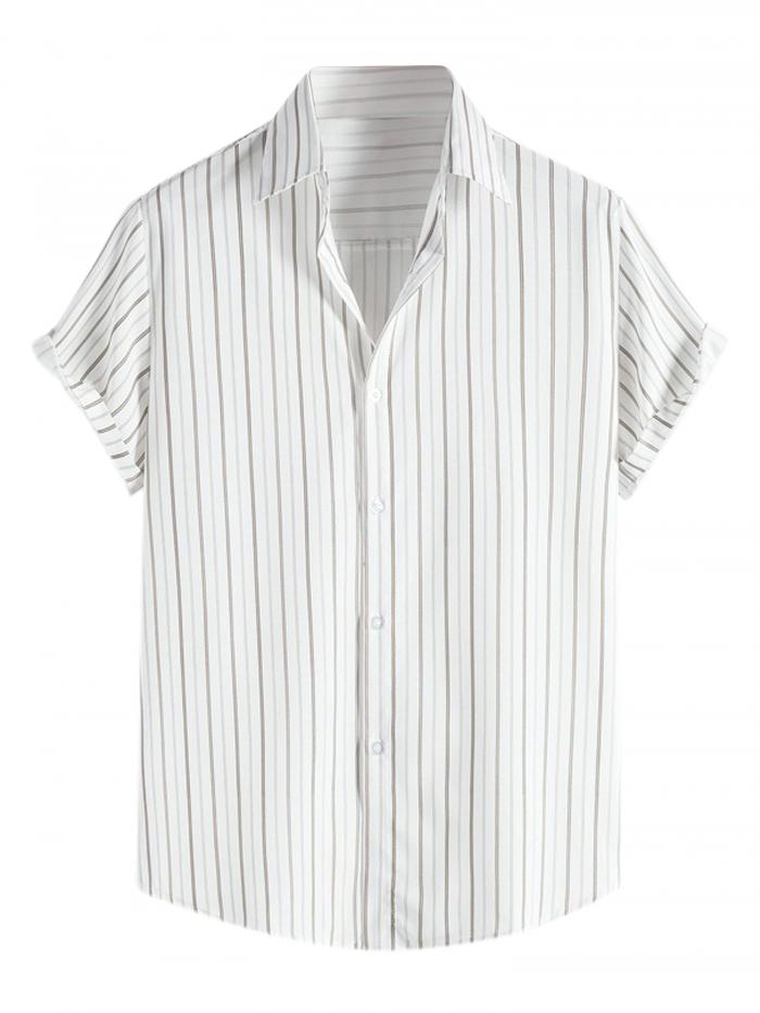 Lars Amadeus アロハシャツ ストライプシャツ サマー ボタンダウン 半袖 カラーブロック メンズ ホワイトグレー S