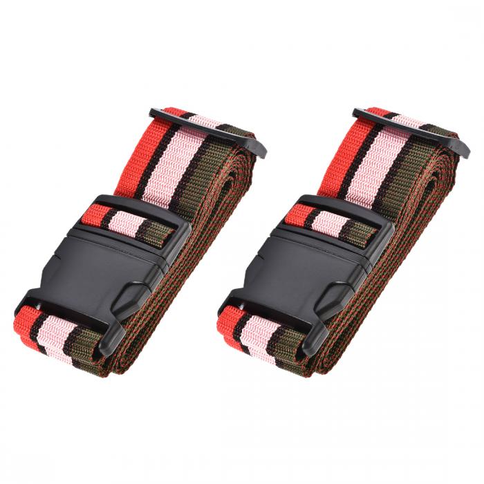 スーツケースストラップ トラベルストラップ スーツケースストベルト バックルラベル付き 2Mx5 cm PP 調整可能 マルチカラー（レッド ピンク ダークグリーン） 2個入