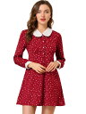 Allegra K シフォンワンピース ドレス ボウタイ 丸襟 水玉模様 Aライン ヴィンテージ レディース ブルゴーニュ M(4)