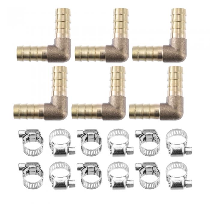 真鍮ホース継手コネクタ クランプ付き L型ホースバーブ L型有刺鉄線管継手 12mm 6セット