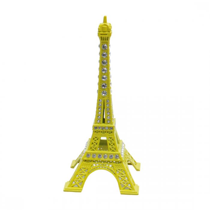タワー建築模型 エッフェル塔 蛍光イエロー ラインストーンの詳細 5.6 x 5.6 x 12.5cm