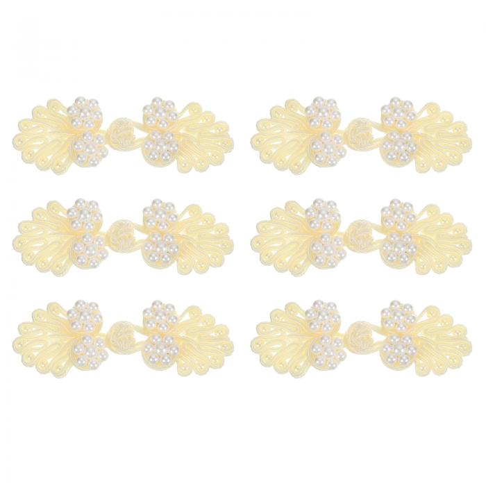 中国結び縫いボタンクロージャー、60x25mm 結び手ボタン6ペア、ビーズ付き縫いボタンファスナー、DIYチ..