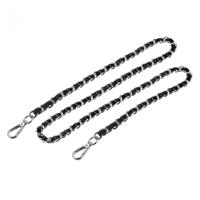 フラットチェーンストラップ レザー 鉄 財布 交換アクセサリー バックル付き ショルダーバッグ クロスボディ DIY用 1200mm ブラック