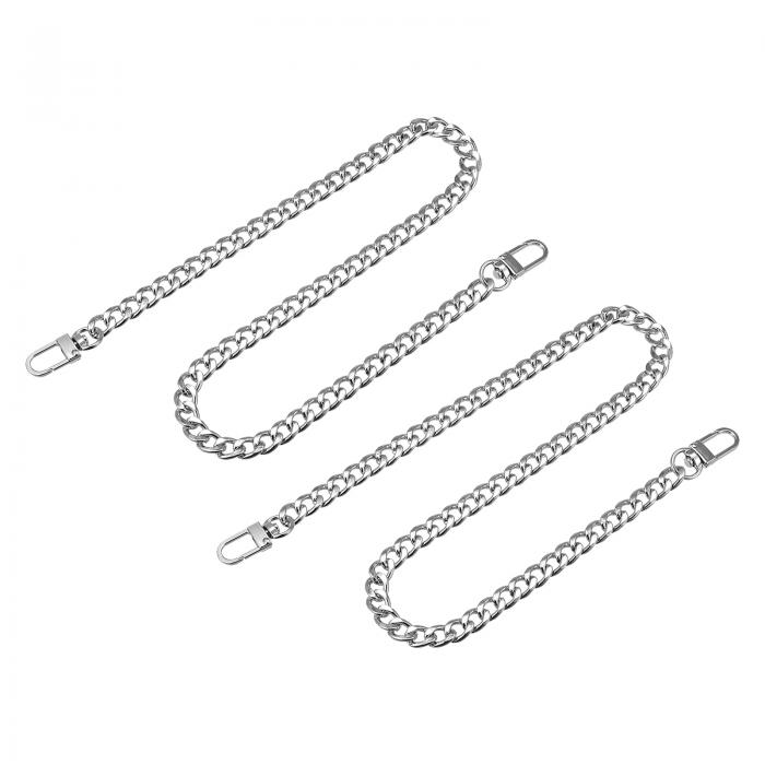 フラットチェーンストラップ 財布ストラップ アイアン製 アクセサリー バックル 代替品 バッグ用 DIY シルバートーン 長さ600 mm 2個入