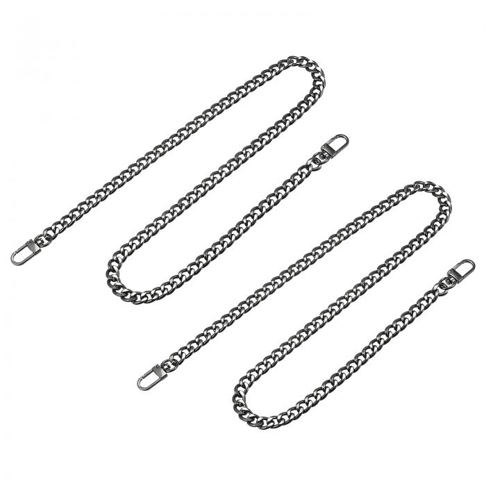フラットチェーンストラップ 財布ストラップ アイアン製 アクセサリー バックル 代替品 バッグ用 DIY ダークグレー 長さ800 mm 2個入