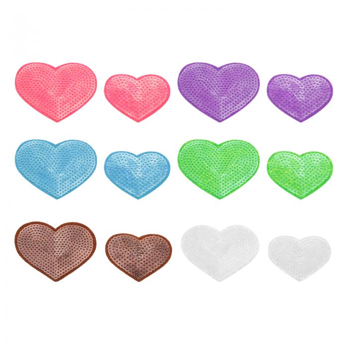 PATIKIL シーケンハートアイロンパッチ、12個のソーンアップリケパッチ刺繍シーケングリッターパッチ、DIYシューズ服帽子バックパック衣装用、グラデーションマルチカラー