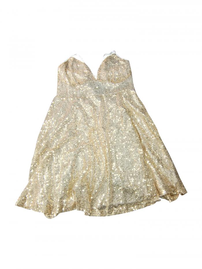 Allegra K シャイニースパンコールドレス スパゲッティストラップ タイバック バックレス ミニドレス レディース ゴールド S