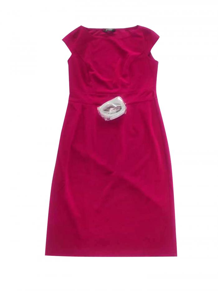 Allegra K ドレス 通勤 無地 キャップスリーブ オフィス ワーク ベルト付き シース エレガント レディース ホットピンク M