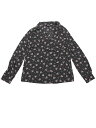 Allegra K シャツ トップス ボタンダウン Vネック ノッチドラペル 長袖 胸ポケット レディース ブラック 花柄 XS