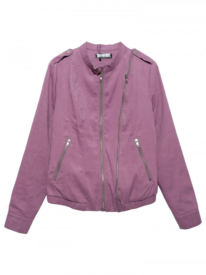 Allegra K ライダースジャケット モーターサイクル 長袖 スタンドカラー 軽量 レディース ダークピンク XL