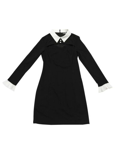 Allegra K ミニドレス 襟付き コントラスト 長袖ワンピース 中空アウト ターンダウンカラー レディース ブラック L Allegra K ミニドレス 襟付き コントラスト 長袖ワンピース 中空アウト ターンダウンカラー レディース ブラック L