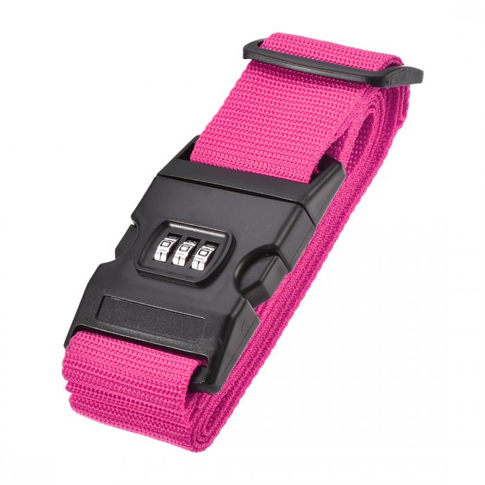 ラゲッジストラップ トラベルストラップ スーツケースストラップ バックル付き コンビネーションロック 2Mx5 cm PP 調整可能 フクシア